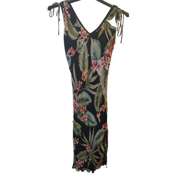 Lola P Black Floral Y2K Beaded Long Length size small ruffle bottom - Picture 2 of 10